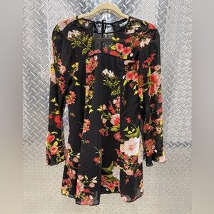 Vintage Floral Long Sleeve Dress - Black and Red